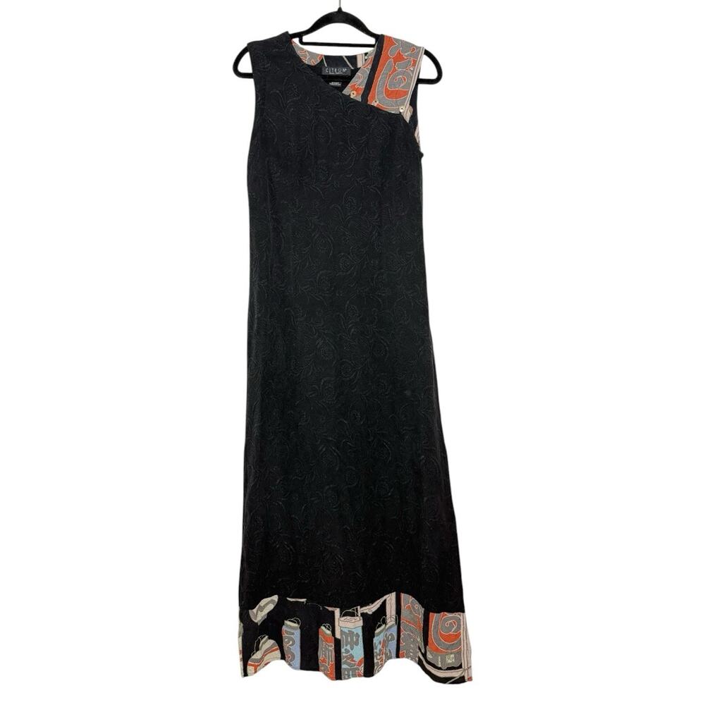 Citron Santa Monica Silk Black Sleeveless Side Slit Midi Maxi Dress XS